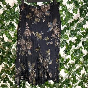 Calvin klein silk black floral midi skirt